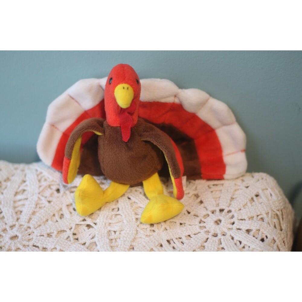 Ty Beanie Baby plush toy named Gobbles the Turkey. Used, good condition.